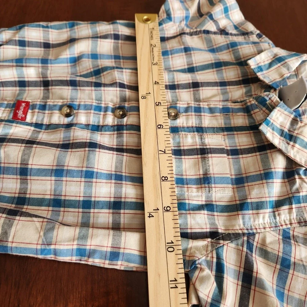 Wrangler Baby Plaid Western Shirt Bodysuit Romper 18 Month Blue Tan Short Sleeve